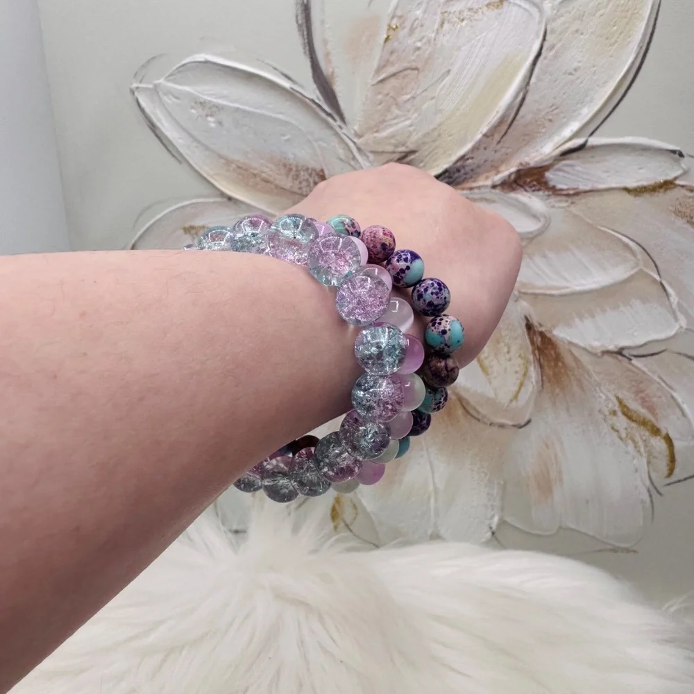 Colorful Beaded Bracelets Set with Cross Charm